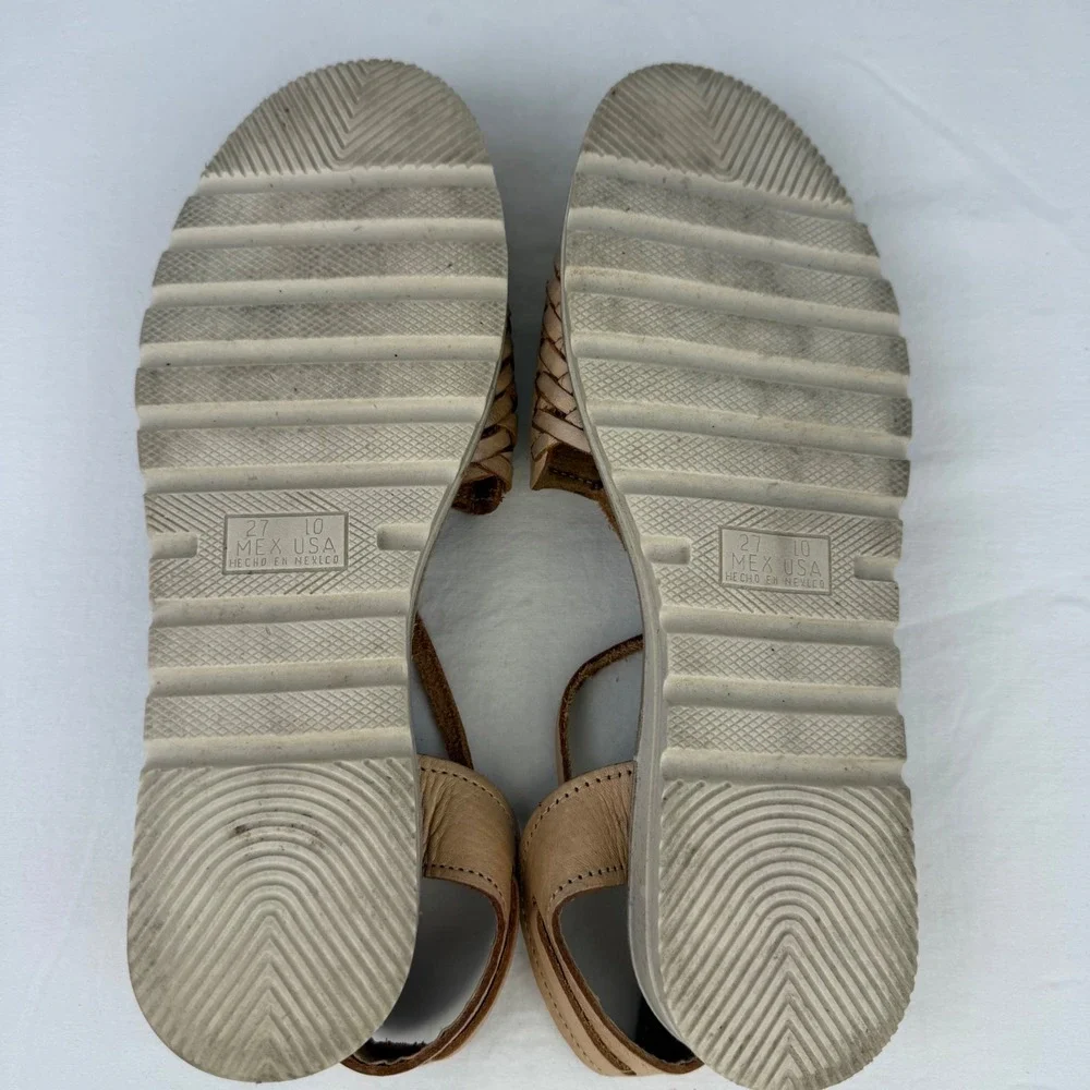 Mexican Huarache Sandals Tan Leather Sunflower‎ Embroidered Ankle Tie Flats 10